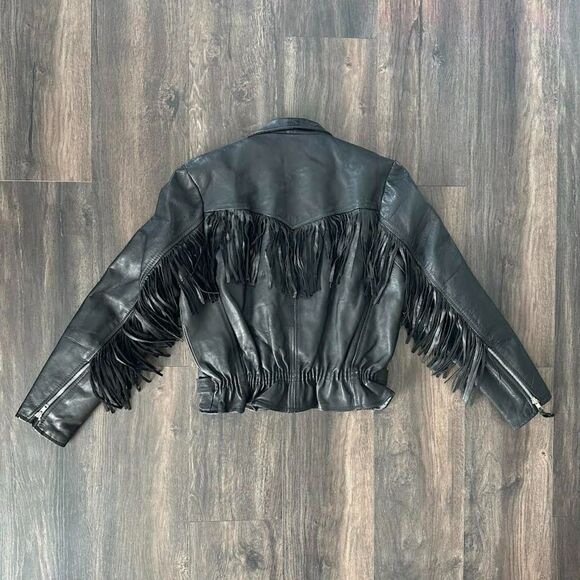 Vintage Leather Fringe Motorcycle Jacket Zip Up Collared Pinup Greaser Sz Medium - Picture 2 of 7